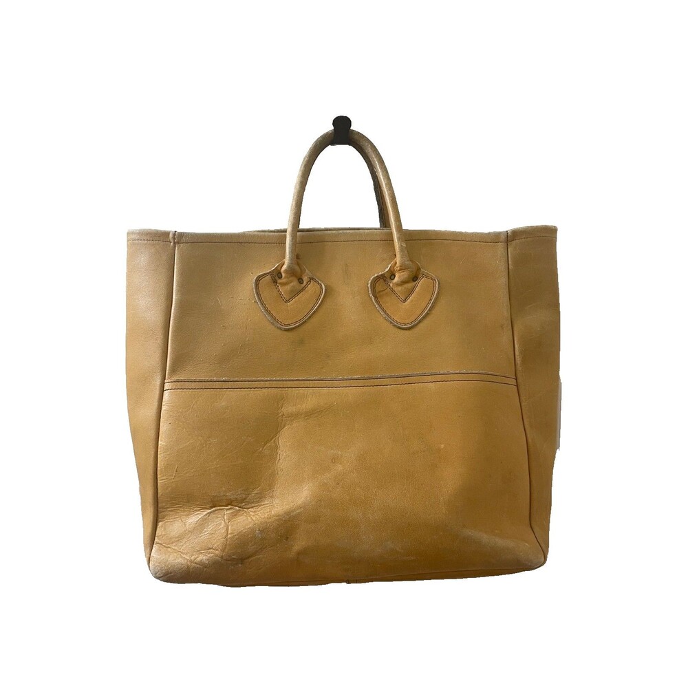 Vintage LL BEAN Freeport Maine Tan Leather Boat Tote Bag Saw Tag